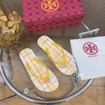 Tory Burch Women Flip Flop Checkered Pattern Yellow