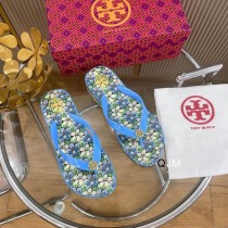 Tory Burch Women Flip Flop Floral Pattern Blue