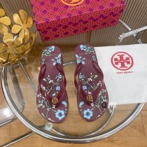 Tory Burch Women Flip Flop Floral Pattern Burgundy