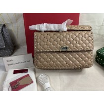 Valentino Garavani Large Rockstud Spike Nappa Shoulder Bag Apricot
