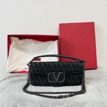 Valentino Garavani Medium Locò Toile Iconographe Shoulder Bag Black