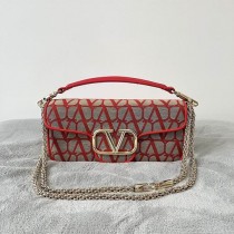 Valentino Garavani Medium Locò Toile Iconographe Shoulder Bag Red