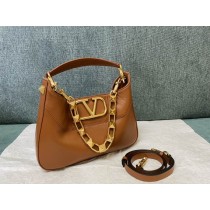 Valentino Garavani Nappa Leather Stud Sign Hobo Bag Brown