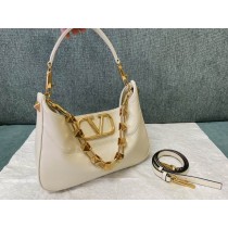 Valentino Garavani Nappa Leather Stud Sign Hobo Bag White