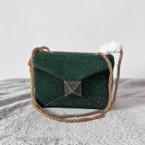Valentino Garavani One Stud Small Bag Chain Rhinestone Embroidery Green