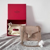 Valentino Garavani One Stud Small Bag Chain Rhinestone Embroidery Nude