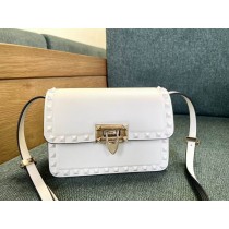 Valentino Garavani Rockstud23 Smooth Calfskin Shoulder Bag White