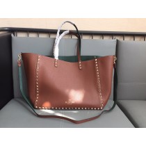 Valentino Garavani Rockstud Reversible Tote Bag Brown Green