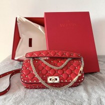 Valentino Garavani Rockstud Spike Calfskin Shoulder Bag Red