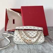 Valentino Garavani Rockstud Spike Calfskin Shoulder Bag White