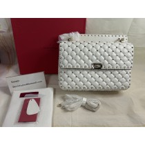 Valentino Garavani Large Rockstud Spike Nappa Shoulder Bag White