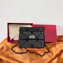 Valentino Garavani Roman Stud Medium Shoulder Bag 25CM Diamond Pattern Black