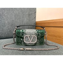 Valentino Garavani Small Locò Shoulder Bag With Rhinestones Green