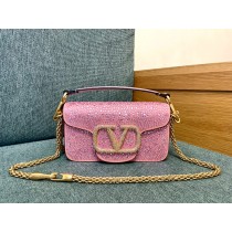 Valentino Garavani Small Locò Shoulder Bag With Rhinestones Light Pink