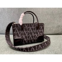 Valentino Garavani Small V Logo Print Embroidered Lambskin Fabric Tote Bag