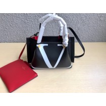 Valentino Garavani Small VLogo Escape Tote Calfskin Black White