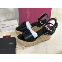 Valentino Garavani Vlogo Espadrille Wedges Calfskin Black