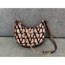 Valentino Garavani Vlogo Signature V Logo Mini Calfskin Hobo Bag Coffee