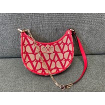 Valentino Garavani Vlogo Signature V Logo Mini Calfskin Hobo Bag Red
