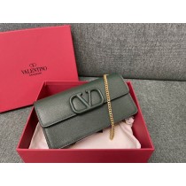 Valentino Garavani VSling Leather Chain Wallet Dark Green
