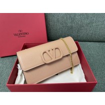Valentino Garavani VSling Leather Chain Wallet Nude