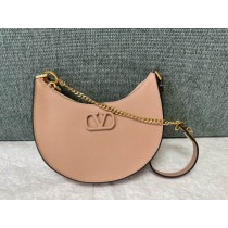 Valentino Mini Vlogo Signature Grainy Calfskin Hobo Bag Apricot