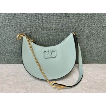 Valentino Mini Vlogo Signature Grainy Calfskin Hobo Bag Blue Green