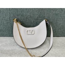 Valentino Mini Vlogo Signature Grainy Calfskin Hobo Bag White