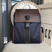 Versace Men Drawstring Backpack Leather Black Brown