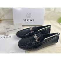 Versace Men Logo Embossed Loafers Patent Leather Black