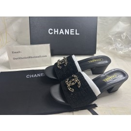 Chanel Navy Blue Quilted Leather CC Chain Slide Sandals 