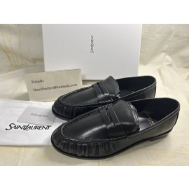 Saint Laurent Womens leather penny loafers in black