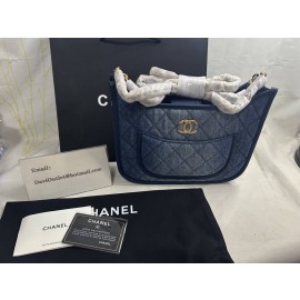 Chanel Denim Quilted CC Hobo Blue Hobos