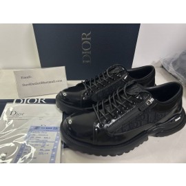 Dior Combat Derby Shoe Black Polished Calfskin and Black Dior Oblique Jacquard
