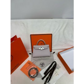 Hermes Kelly 20 Mini Sellier Argent Silver Metallic Chevre Chamkilight