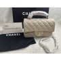 Chanel Single Flap Classic Mini Top Handle Bag Beige Lambskin gold hardware