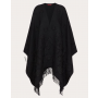 Shop replica valentino canada yorkdale 3d Flowers Wool Blend Poncho for Woman in Black