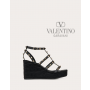 Knock off valentino canada store Rockstud Ankle Strap Wedge Sandal In Calfskin Leather 95 Mm for Woman in Black