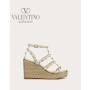 Buy fake valentino canada outlet Rockstud Calfskin Wedge Sandal With Straps 95 Mm for Woman in Light Ivory