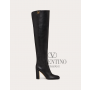 Shop replica valentino canada yorkdale Garavani Golden Walk Over-the-knee Calfskin Boot 95mm for Woman in Black