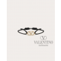 Shop fake valentino yorkdale toronto Vlogo Signature Bracelet In Cotton And Swarovski® Crystals for Woman in Black