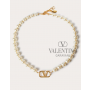 high quality fake valentino canada sale Vlogo Signature Metal Necklace With Swarovski® Pearls for Woman in Gold