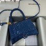 Balenciaga Hourglass Handbag with Rhinestones Dark Blue