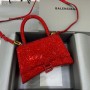 Balenciaga Hourglass Handbag with Rhinestones Red