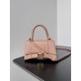 Balenciaga Hourglass Mini Handbag Crocodile Embossed Nude Powder
