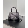 Balenciaga Hourglass Small Handbag 19CM Crocodile Embossed Black Gray