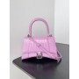Balenciaga Large Hourglass Handbag 23CM Shiny Crocodile Embossed Pink Purple