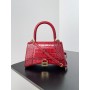 Balenciaga Large Hourglass Handbag 23CM Shiny Crocodile Embossed Red