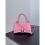 Balenciaga Mini Hourglass Handbag 19CM Light Pink Crocodile Embossed