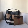 Burberry Medium Ashby Canvas Calfskin Hobo Bag Black